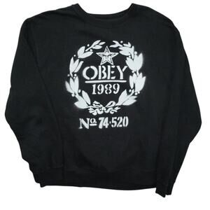 Obey 1989 Black Stencil Graphic Crewneck Sweatshirt – Size L Streetwear Pullover